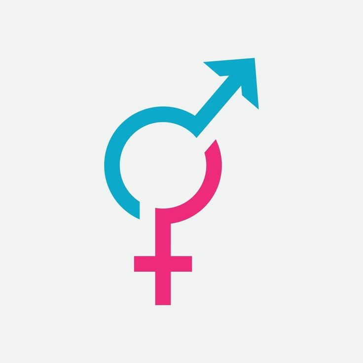 the male and female symbols are blue, pink, and green with an arrow pointing up