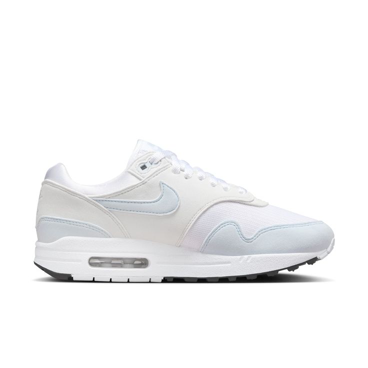 Meet the leader of the pack. Walking on clouds above the noise, the Air Max 1 blends timeless design with cushioned comfort. Sporting a fast-paced look, wavy mudguard and Nike Air, this classic icon hit the scene in ‘87 and continues to be the soul of the franchise today.Mixed materials add durability that's made for everyday wear and city life.Originally designed for performance running, the visible Max Air unit provides all-day cushioning.Padded, low-cut collar looks sleek and feels comfortabl Functional White Sneakers For Running Errands, Summit White Sneakers With Air Cushioning For Sports, Sporty Summit White Sneakers With Air Cushioning, White Technical Sneakers For Streetwear, Technical White Sneakers For Streetwear, White Low-top Technical Running Shoes, Technical White Low-top Running Shoes, White Technical Running Sneakers, White Technical Sneakers With Boost Midsole