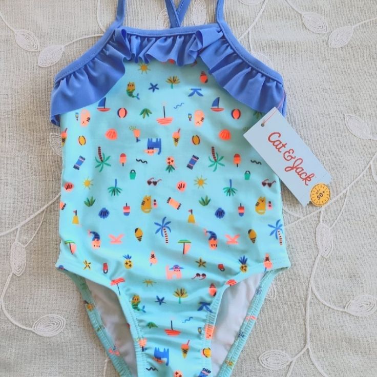 Brand New 18 Month Girl Swimsuit With Raffles On The Top And Little Prints All Over. Items Comes From Smoke And Pet Free Household. Brand Cat And Jack From Target Playful Blue Bodysuit For Playtime, Playful Light Blue Swimwear For Summer, Fitted Blue Bodysuit For Playtime, Fun Blue Swimwear For Playtime, Playful Blue Swimwear For Spring, Blue Fitted Bodysuit For Playtime, Playful Light Blue Swimwear For Pool, Cute Blue Bodysuit For Swimming, Cute Blue Swimming Bodysuit