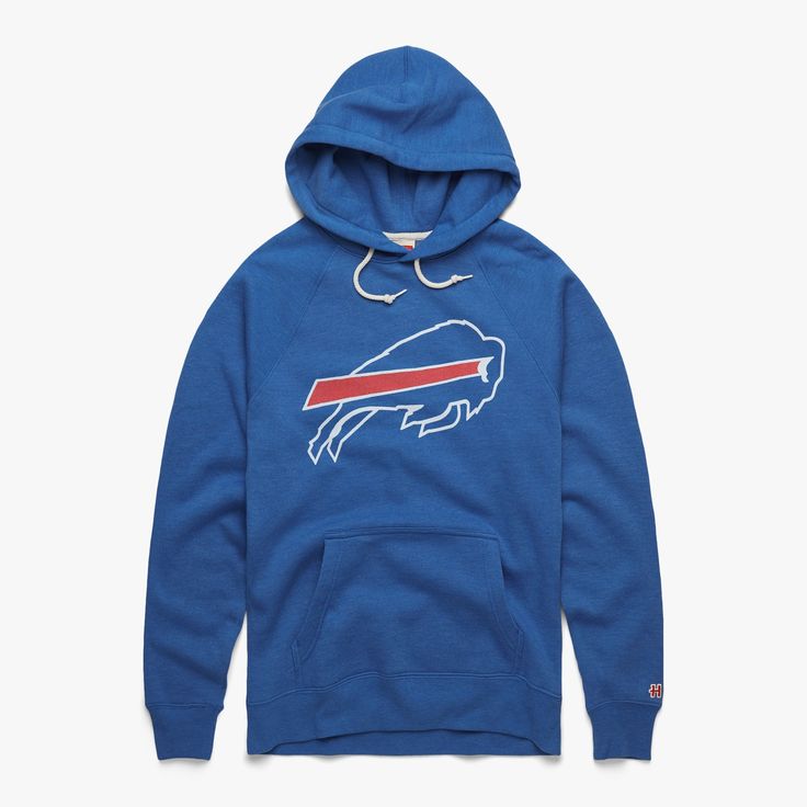 Buffalo Bills '74 Hoodie Throwback Team-colored Hoodie For Fan Gear, Throwback Fleece Hoodie With Crew Neck, Throwback Fan Gear Hoodie Sweatshirt, Throwback Blue Sweatshirt For Game Day, Blue Throwback Sweatshirt For Game Day, Throwback Hoodie Sweatshirt For Fan Gear, Throwback Long Sleeve Fan Gear Hoodie, Throwback Long Sleeve Hoodie For Fan Gear, Sporty Sweatshirt With Adjustable Hood For Fans