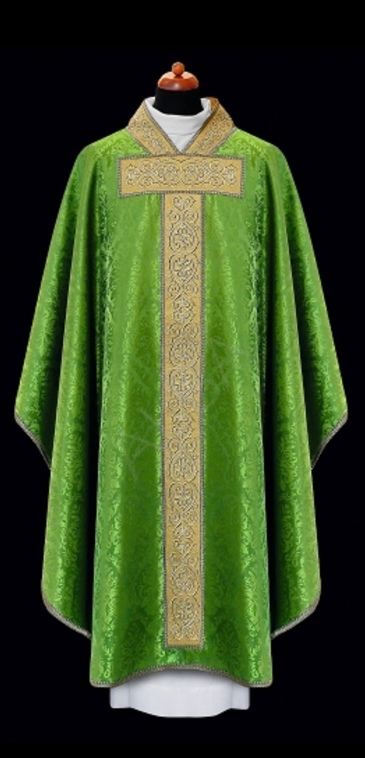 Brand new Chasuble and matching stole. . Fabric is damask very light. Total length 130 cm Privat auction Luxury Traditional Green Thobe, Luxury Green Wedding Thobe, Luxury Traditional Vestments For Festive Season, Luxury White Wedding Vestments, Luxury Elegant Festive Vestments, Luxury Embroidered Green Vestments, Luxury Classic Formal Vestments, Luxury Ceremonial Elegant Vestments, Luxury Elegant Ceremonial Vestments