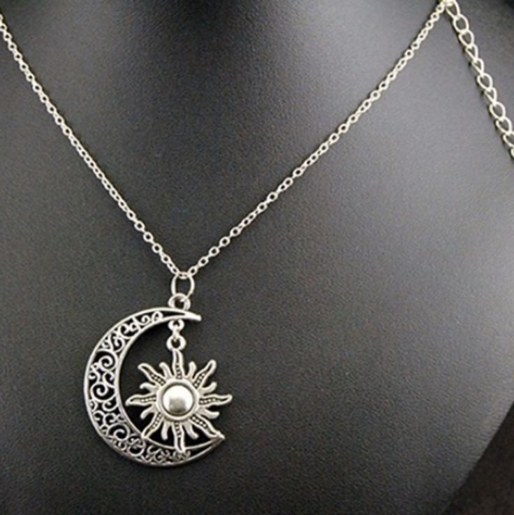 Sun Moon Necklace Brand New Alloy With Rose Silvertone Overlay Chain Is 19.69" Length + 1.97" Extender Other Listings : Jewelry Earrings Ring Necklace Silver Gold Accessories Brooch Pin Black Christmas Dress Kids Justice Love Halloween Pendant Stainless Steel Chain Silvertone Goldtone Girls Bracelet Cz Diamond 10k 12k 14k Plated Cubic Zirconia Crystal Bead Dangle Stud Dainty Style Cat Butterfly Rhinestone Pearl Stud Rose Square Round Crystal #70 White Metal Moon Phase Jewelry, Silver Alloy Necklace With Moon Charm, White Metal Moon-shaped Jewelry, Silver Moon Charm Jewelry In Alloy, Silver Alloy Jewelry With Moon Charm, Elegant Metal Jewelry With Sun And Moon Design, Elegant Sun And Moon Design Metal Jewelry, Black Christmas Dress, Christmas Dress Kids