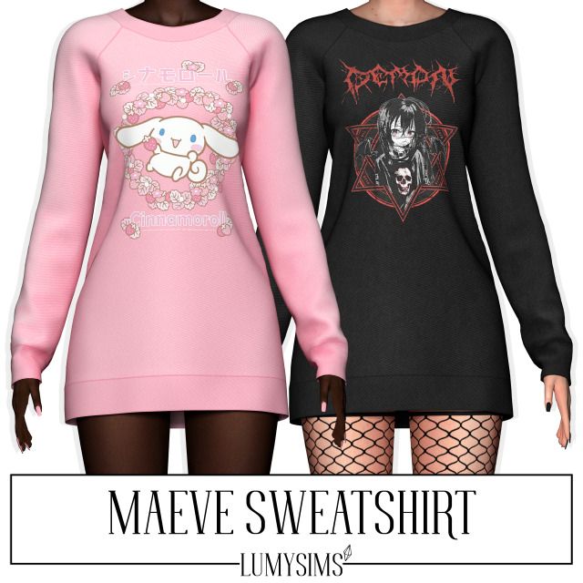 two women in pink and black sweaters with the words, mave sweatshirt