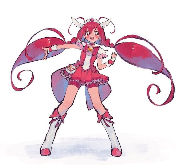 a drawing of a girl with red hair and horns on her head, holding a cup