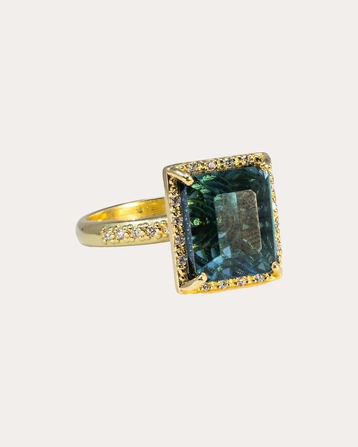 Armenta London Blue Topaz & 18k Gold Statement Ring | OLIVELA Luxury Rectangular Topaz Ring, Luxury Yellow Gold Topaz Ring Octagon Shaped, Luxury Gold Topaz Ring With Diamond Accents, Unique Luxury Yellow Gold Topaz Ring, Luxury Gold Topaz Gemstone Ring, Luxury Teardrop Topaz Ring In Fine Jewelry Style, Luxury Teardrop Topaz Ring Fine Jewelry, Luxury Gold Topaz Ring For Formal Occasions, Luxury Green Topaz Ring With Gemstone Accents