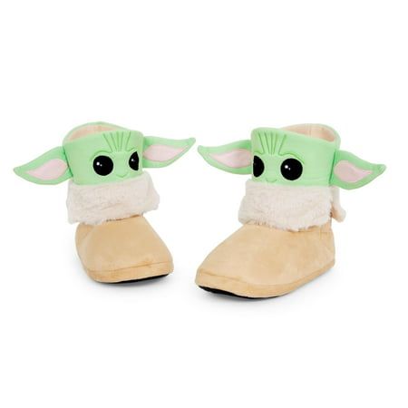 a pair of baby yoda slippers on top of each other