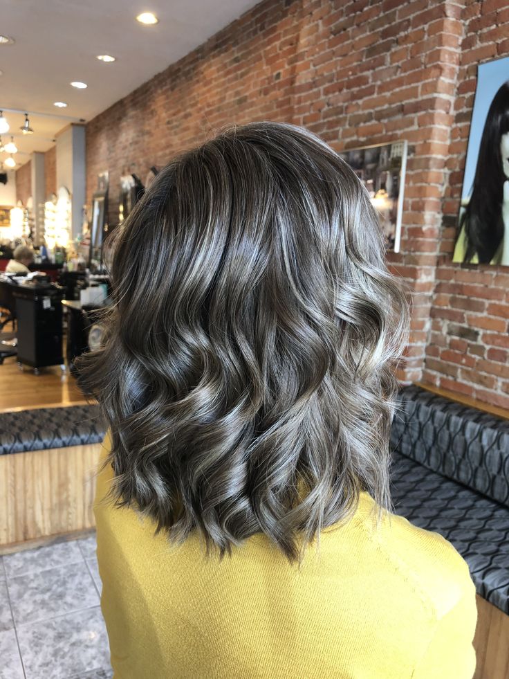 Highlights For Going Grey, Highlights To Camouflage Gray Hair, Best Hair Color To Camouflage Gray, Dark Brown Hair With Grey, Mushroom Brown Silver Balayage, Brown Hair With Grey, Hair With Grey Highlights, Brown Hair With Grey Highlights, Brown Transition To Gray