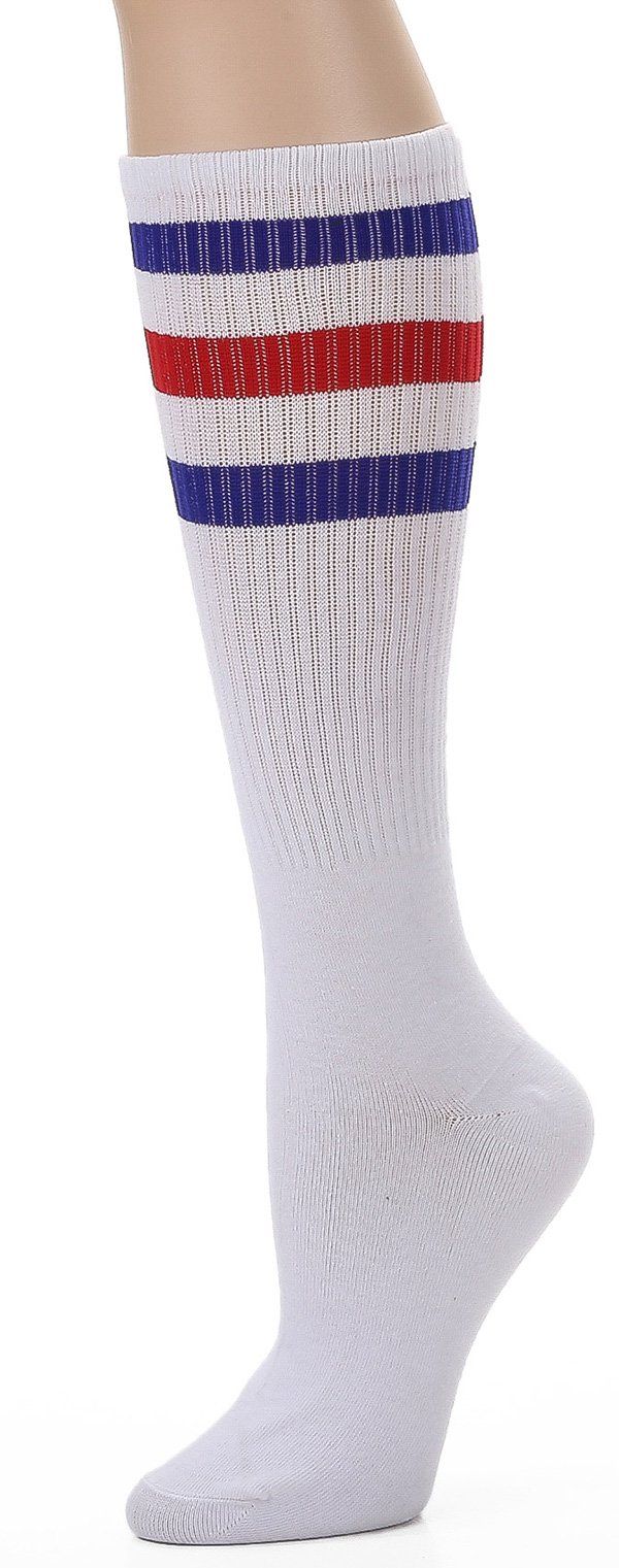 PRICES MAY VARY. 80% Cotton/15% Nylon/5% Elastane Imported Machine Wash The old school fit Shoe Size: Mens 6-12 Womens 7-13. Approximate leg length is 11" (28cm) Over the calf length and triple stripes.Knee high socks are available in multiple colorful, in which you can always find your favorite. The stockings are Soft knit material,ribbed upper. Suitable for all seasons, keeping warm in winter The long socks with three stripes will be your cosplay costume stranger ,playing skate, playing footba Retro Socks, Striped Tube Socks, Cherokee Woman, Your Cosplay, School Fit, Football Socks, Playing Football, Socks For Men, Striped Socks