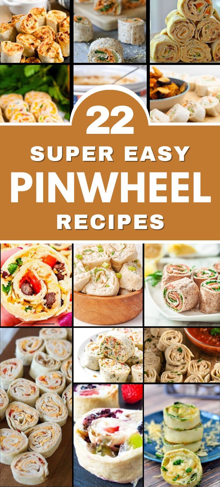 A collage of 22 different pinwheel recipes, showing a variety of colorful, bite-sized wraps filled with ingredients like chicken, cheese, veggies, and cream cheese, perfect for party snacks or lunch ideas. Hot Roll Ups Appetizers, Easy Italian Pinwheels, Spin Wheels Recipe, Mini Pinwheel Appetizers, Bacon Ranch Pinwheels Easy, Roll Up Sandwiches Parties, Game Day Pinwheels, Everything Bagel Pinwheels, Classic Pinwheel Recipe