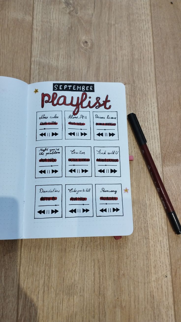 September playlist bullet journal Playlist Bullet Journal, September Playlist, New Rules Dua Lipa, Bullet Journal September, Journal Inspo, Things To Do, Bullet Journal