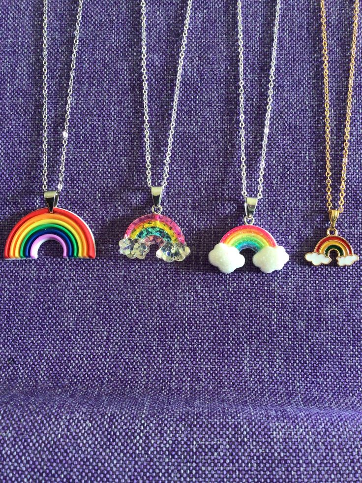 "(12,609). Rainbow Necklaces or Earrings  Polymer Clay, or Resin, or Gold Tone. Primary Colors: 3/4\" x 1 1/4\" on silver plate: ear wires and 18\" chain. White Clouds: 5/8\" x 1 1/8\" on silver plate: ear wires and 16\" chain. Clear Clouds: 3/4\" x 1\" on silver plate: ear wires and 16\" chain. Gold Tone: 3/8\" x 3/4\" on gold tone stainless posts and 16\" chain. Perfect for any little girl.. or any rainbow lover." Multicolor Hypoallergenic Sterling Silver Jewelry, Multicolor Hypoallergenic Jewelry For Gifts, Hypoallergenic Multicolor Sterling Silver Jewelry, Cadmium-free Multicolor Jewelry Gift, Rainbow Sterling Silver Jewelry For Jewelry Making, Nickel Free Rainbow Jewelry For Gift, Hypoallergenic Multicolor Round Jewelry, Rainbow Metal Jewelry For Jewelry Making, Personalized Multicolor Dangle Jewelry