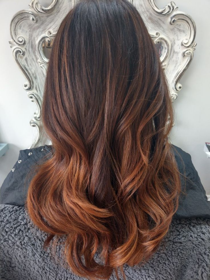 Beautiful copper and brown balayage ombre. Using Natulique Organic Hair Colour. Copper Ombre Brunette, Copper Brown Balayage Hair, Natural Brown Ombre Hair, Brown Base Copper Balayage, Brunette Copper Ombre, Autumn Balayage Hair Brunette Red, Copper Brown Ombre Hair, Dark Brown To Copper Ombre, Auburn Ombre Hair Copper