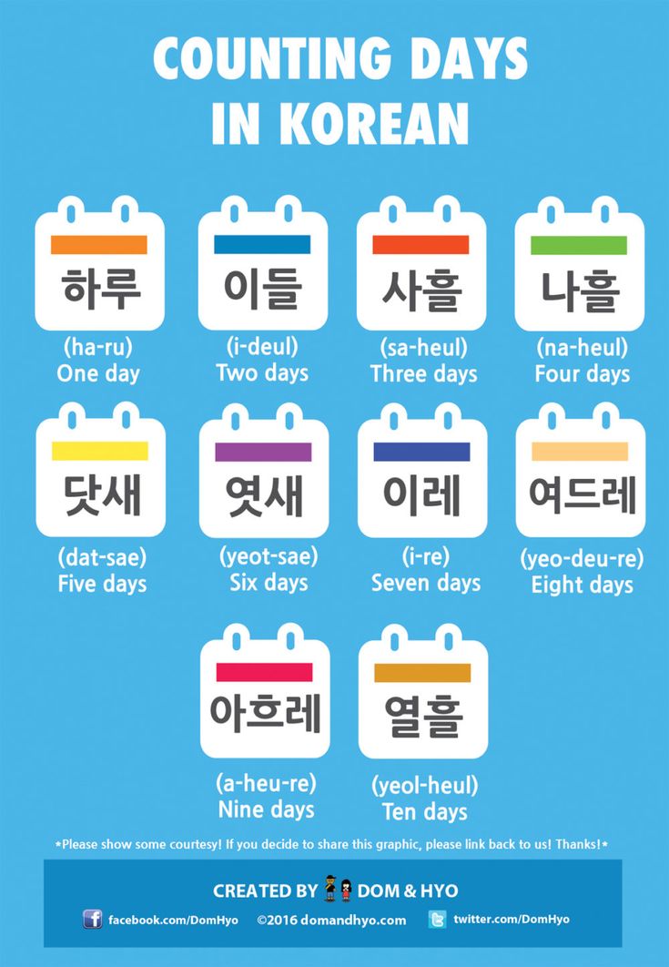 the korean calendar for counting days in korean, which are written with different languages and numbers