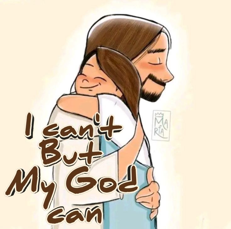 a drawing of two people hugging each other with the caption i can't but my god came