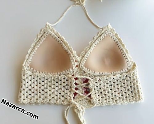 TIĞ ÖRGÜ CROP BÜSTİYER:ÜÇGEN GLOP/BRA CUP - Nazarca.com Bra Cup, Bra Cups, Crochet Bikini, Hand Embroidery, Crochet Top, Crop Top, Crop Tops, Bra, Knitting