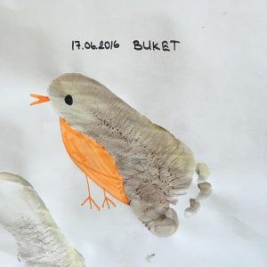 a drawing of a bird with an orange beak