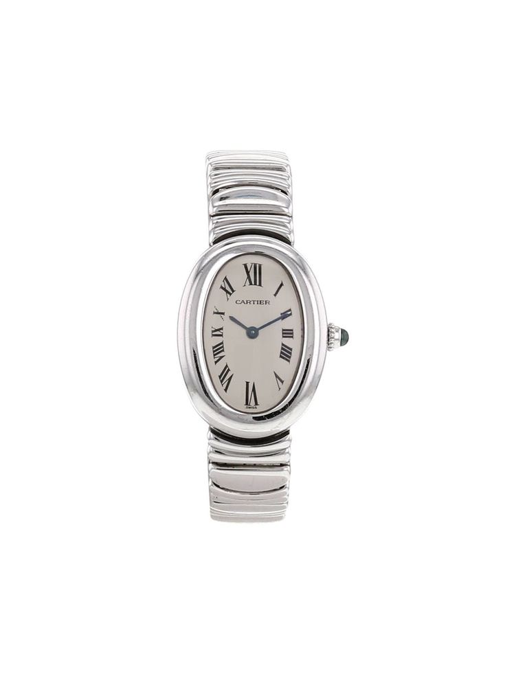 Silver-tone white gold 2000 pre-owned Baignoire 22mm from Cartier Pre-Owned featuring oval face, quartz movement, adjustable-link bracelet, clasp fastening, push-down crown and Roman numeral dial. This piece comes with a certificate of authenticity. Please be mindful that this piece has led a previous life, and may tell its story through minor imperfection. Purchasing this item continues its narrative, so you can be confident that you’re making a POSITIVELY CONSCIOUS choice for the planet . This Vintage Saat, The Bling Ring, Silver Watches Women, Vintage Watches Women, Oval Face, Cartier Watch, The Boutique, Jewelry Lookbook, Roman Numeral