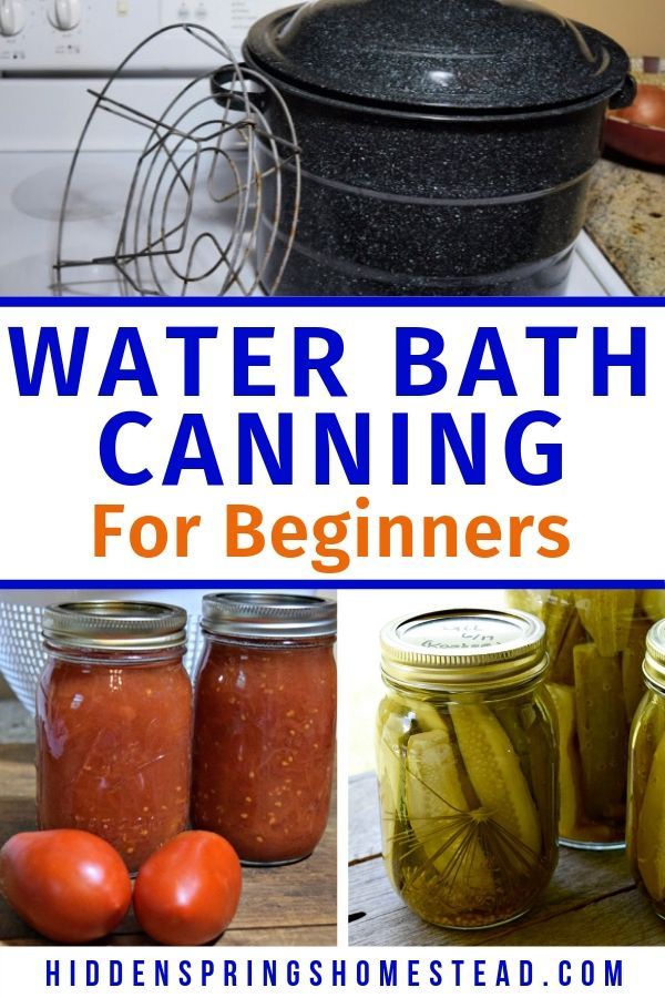 there are some jars with pickles and tomatoes in them next to the words water bath canning for beginners