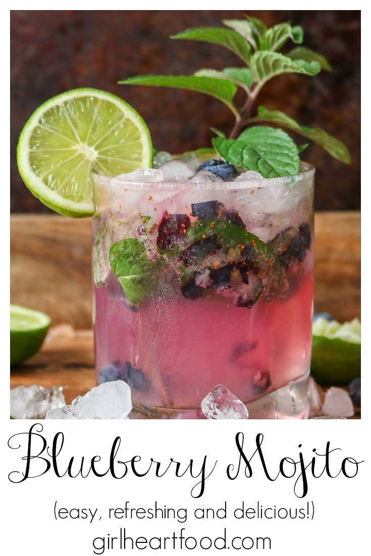 blueberry mojito with lime and mint garnish