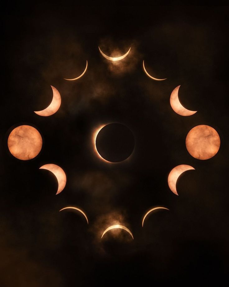 the solar eclipse is seen through clouds in this composite image