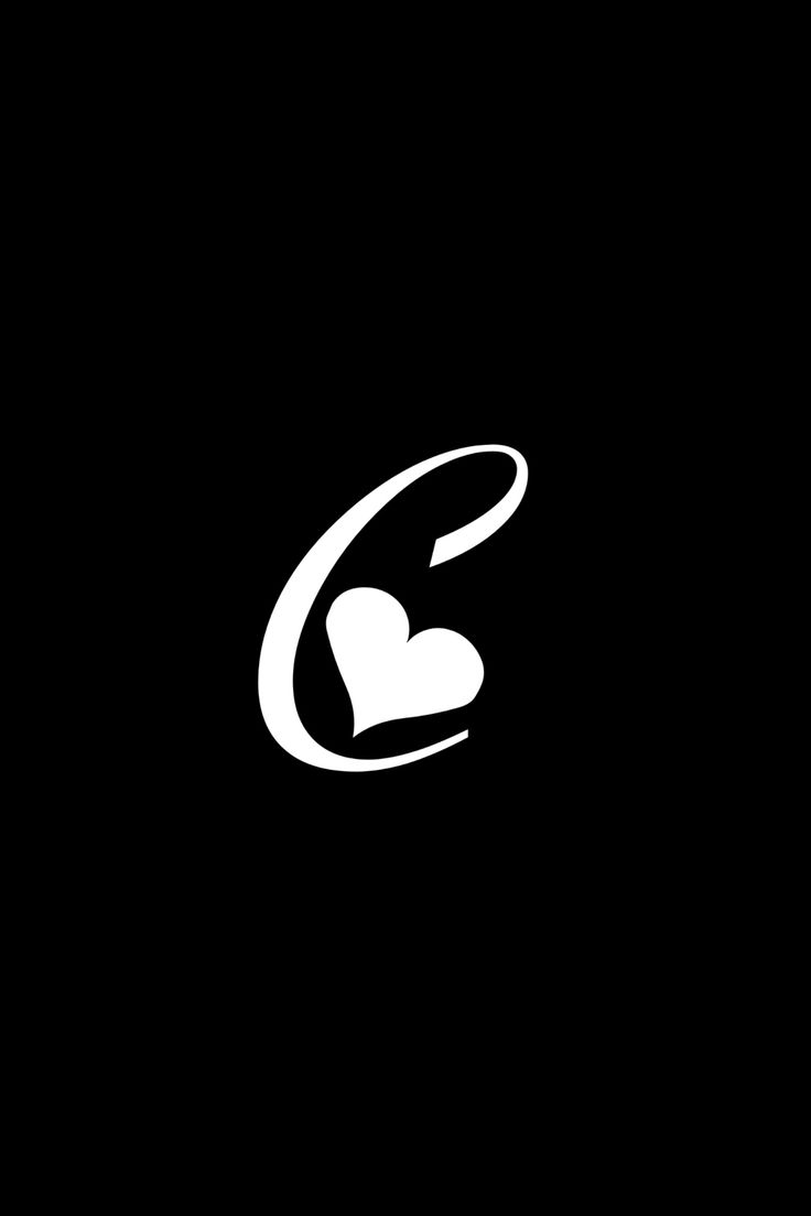 the letter c with a heart on it's side is shown in black and white