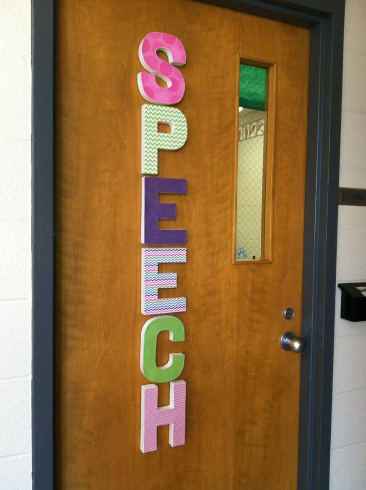 Speech Door Ideas, Speech Therapy Signs For Door, Speech Door Decor, Speech Therapy Door Decor, Speech Therapy Door Decorations, Speech Classroom Decor, Speech Therapy Room Decor, Speech Bulletin Boards, Speech Room Decor