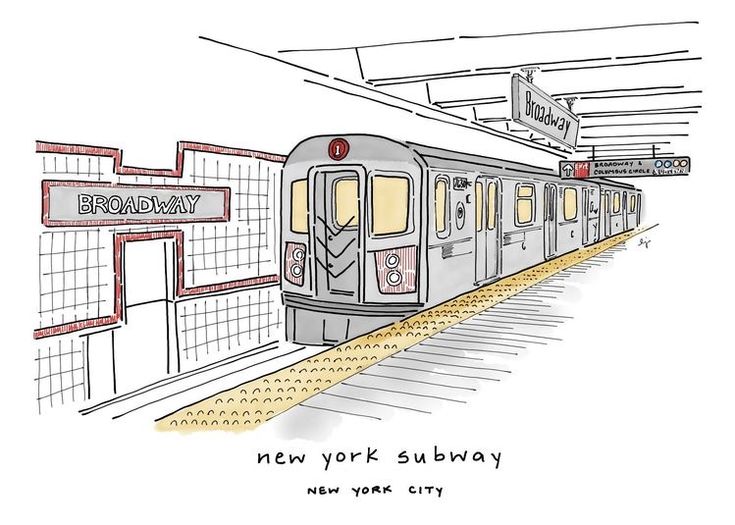 a drawing of a subway train in new york