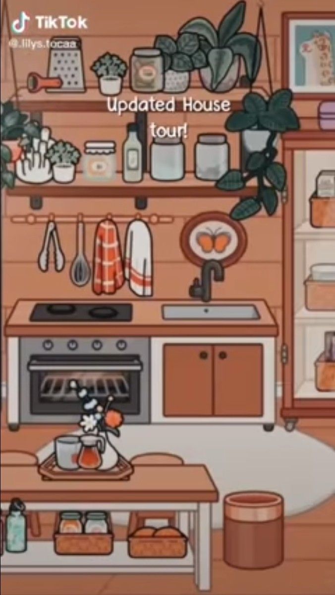 an animated kitchen with pots and pans on the stove