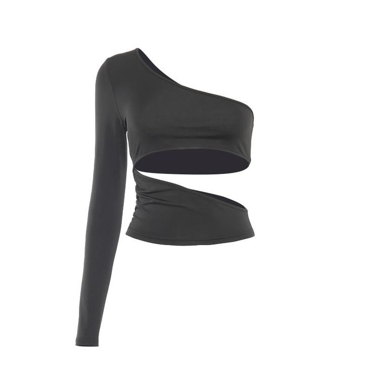 women's one shoulder black cut out crop top Black High Stretch Party Top, Black High Stretch Top For Party, Black High-stretch Party Tops, Black High Stretch Tops For Party, High Stretch Black Tops For Party, Edgy Black Tops For Night Out, Chic Black Tops For Streetwear, Trendy Black Tops For Night Out, Trendy Black Top For Night Out