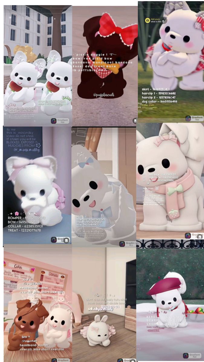 many different images of stuffed animals in various positions and sizes, all with their names on them