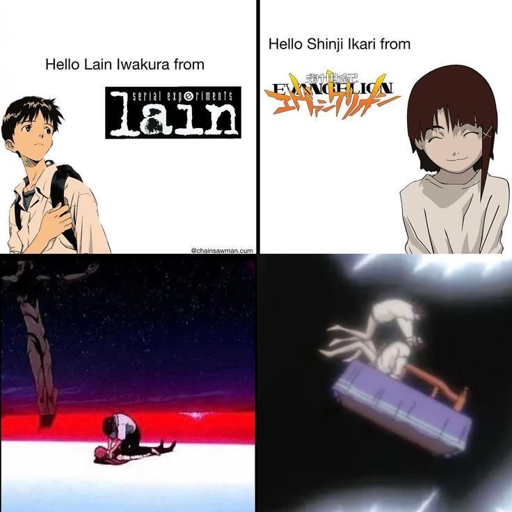 four different anime scenes with one being an alien and the other is holding a suitcase