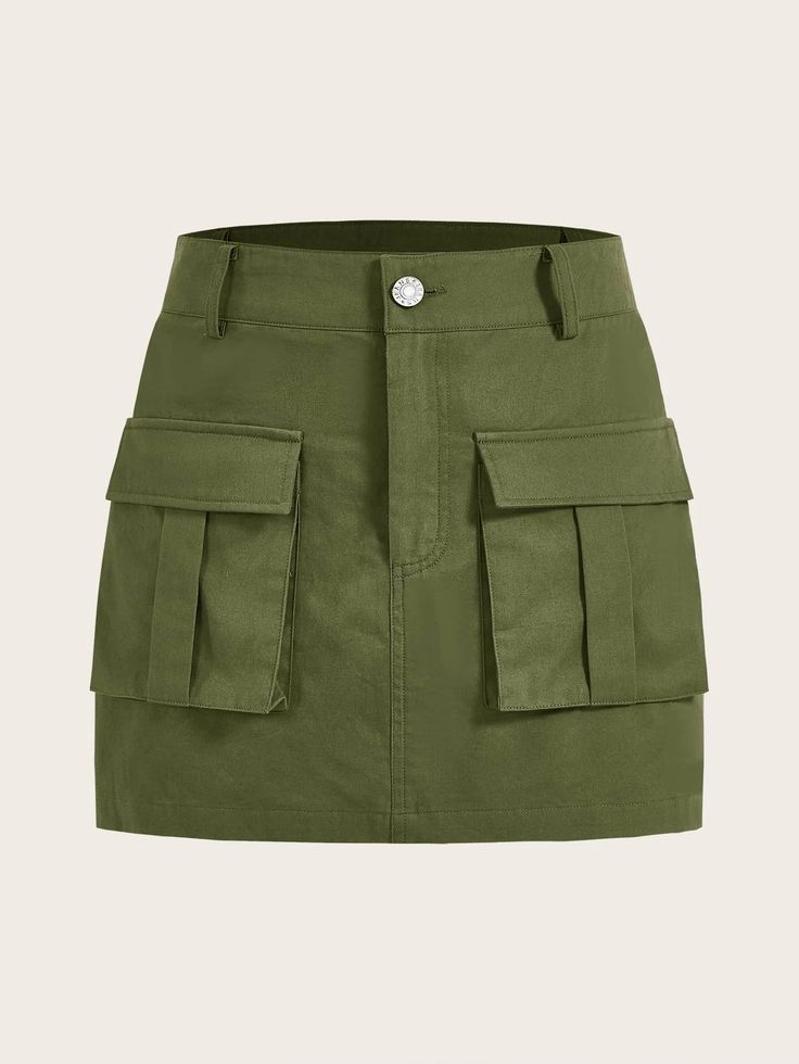 SHEIN EZwear Flap Pocket Cargo Skirt | SHEIN USA Gorpcore Fashion, Skirt Png, Women Skirts, Cargo Skirt, Causual Outfits, Cute Comfy Outfits, 여자 패션, Cute Skirts, Green Skirt