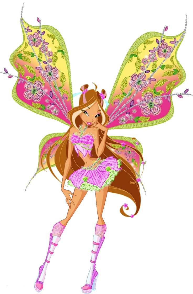 a fairy with pink and green wings