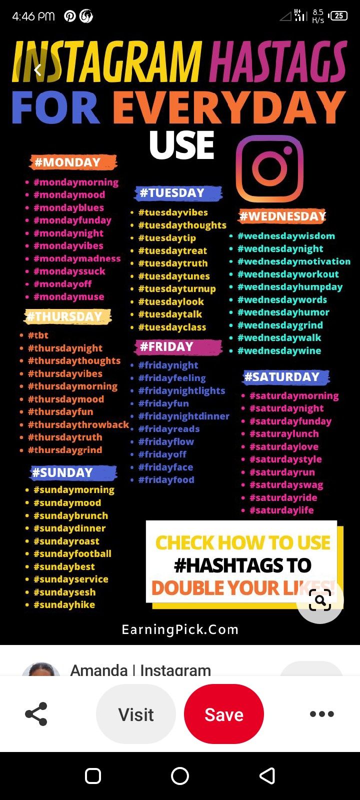 an instagram poster with the text instagram hashs for every day use on it