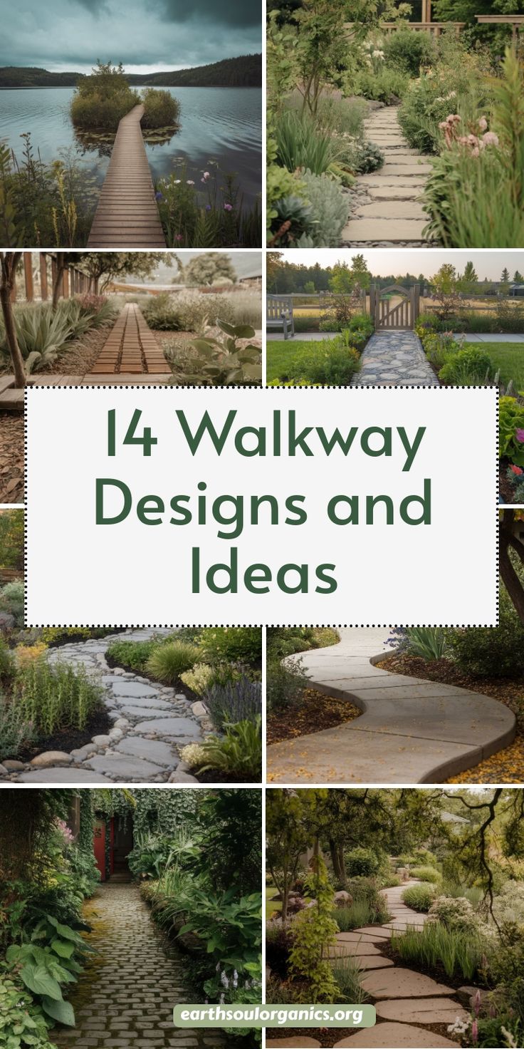 Discover 14 breathtaking walkway designs to elevate your outdoor spaces. From modern stone paths to lush garden trails, these ideas are perfect for creating charm and functionality. Transform your yard with these inspiring designs! #WalkwayDesign #OutdoorDecor #GardenInspiration Diy Cement Walkway Pathways, Gray Flagstone Walkway, Side House Walkway Ideas, Wooden Stepping Stones Walkways, Making A Pathway, Outdoor Paths And Walkways, Narrow Walkway Garden, Square Paver Walkway Ideas, Narrow Garden Ideas Side Yards Walkways