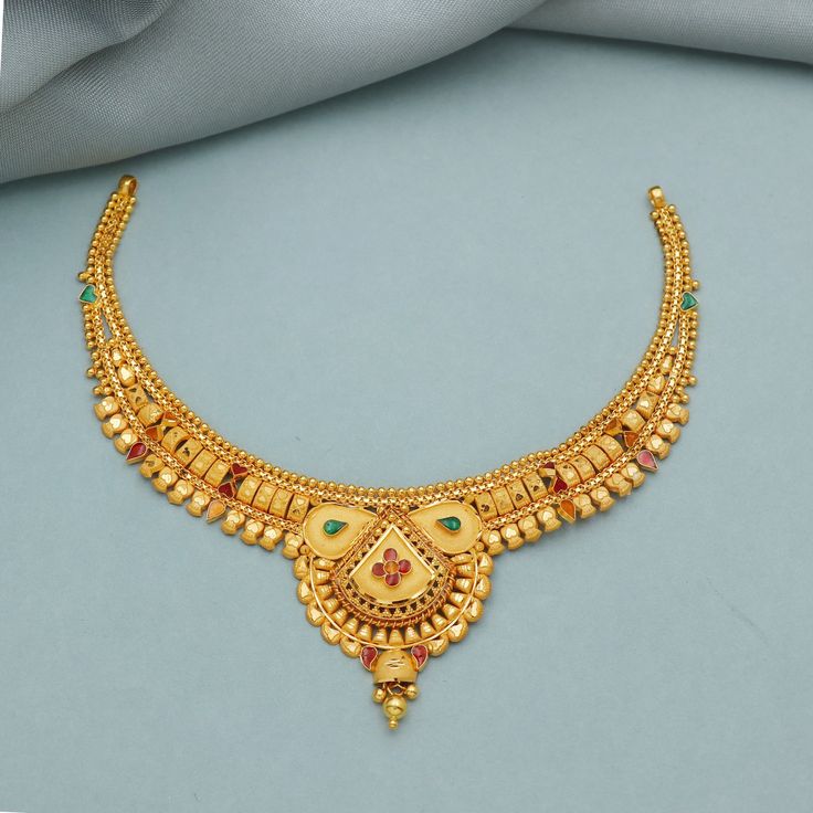 "Discover the allure of Handmade Gold Jewelry at  https://morvijewels.etsy.com/   Get a dazzling 25% off on all our 22k and 18k gold pieces. Don't miss out on this limited-time offer. Shop now and embrace the radiance of gold! Beautiful yellow gold necklace Gold Purity- 22k yellow Gold Necklace Length - 3.75\" inches  Necklace Width - 4 cm Necklace Weight - 11.42 grams approx earrings not ready yet                                                                               Thank You For Shoppi Har Design Gold New, 20grams Gold Necklace Designs, Indian Gold Necklace Designs, Indian Gold Jewelry, Gold Jewelry Set, Unique Gold Jewelry Designs, 22k Gold Necklace, Online Gold Jewellery, Handmade Gold Jewellery