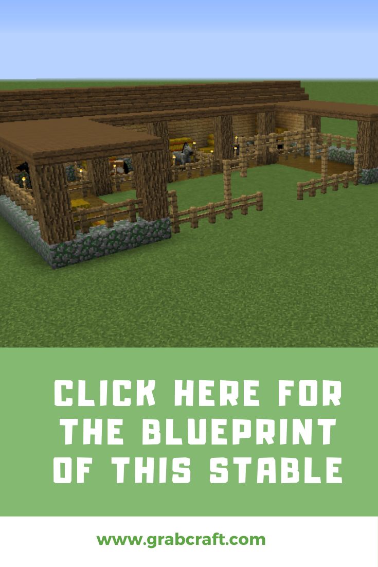 the blueprint of this stable for minecraft is shown with text that reads, click here for the blueprint of this stable