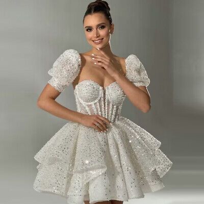 Top Rated White Short Evening Dresses Sweetheart A-Line Formal Mini Prom Bridal Dress, Fashion Women's Dresses Corsets Dress, Mini Wedding Dresses, A Line Cocktail Dress, 파티 드레스, Sweetheart Wedding Dress, Wedding Dresses Corset, Evening Dresses Short, Wedding Dress Fabrics, Performance Dresses