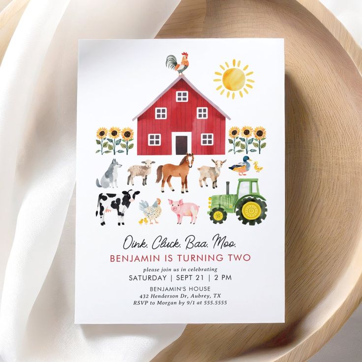 $1.98 | Farm Barnyard Animals Birthday Invitation #farmbirthdayinvitation #farmanimals #barnyardanimals #tractorbirthday #cowpighorsechickengoat #1st2nd3rdbirthday #kidsbirthday #farmbirthdayinvite #digitaldownload #oinkcluckbaamoo Birthday Cow, Animals Birthday Invitation, 77th Birthday, Farm Birthday Invitation, Farm Theme Birthday, Animal Birthday Invitation, Farm Animals Birthday Party, Tractor Birthday, Farm Animal Birthday