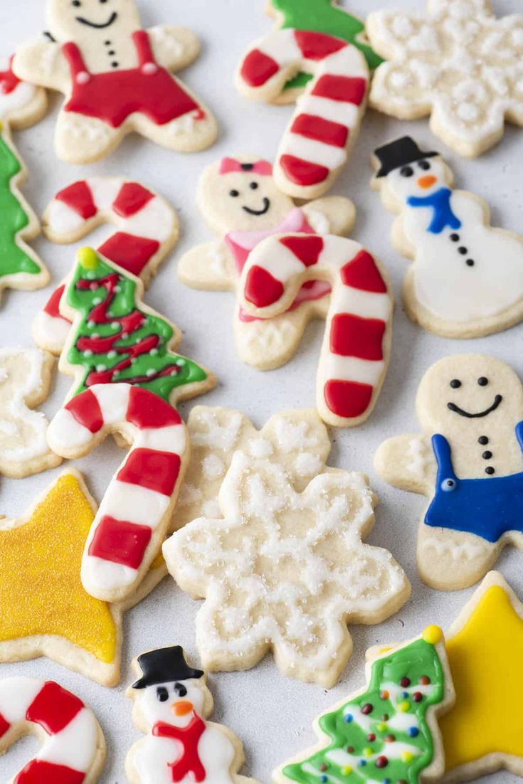 decorated christmas cookies on a baking sheet