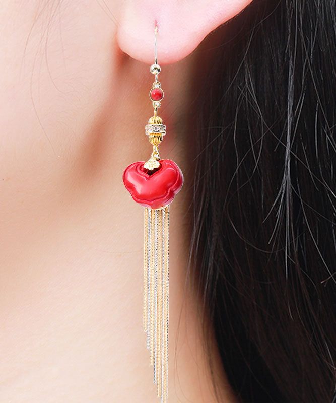 Vogue Red 14K Gold Cinnabar Ruyi Tassel Drop EarringsMade of fine 14K Gold Cinnabar Ruyi Tassel.Measurement: 12cm/4.68" * 1.8cm/0.702". Matches easily with daily hairstyle, dresses & Shirts Daily Hairstyles, Tassel Drop Earrings, Tassels, Vogue, Drop Earrings, Hair Styles, Red, Gold, Dresses