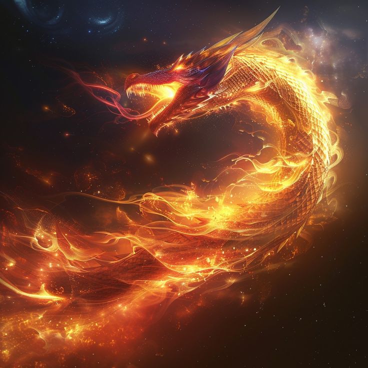 a fire dragon flying through the air