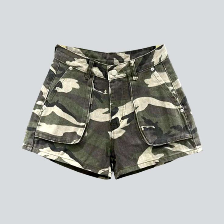 Be the envy of the town with our Camouflage Print Women's Denim Shorts from the 2023 Summer Collection! Y2K mode with a mid-waist silhouette and zipper & button closure. these shorts will be your go-to for any occasion.Why You Need These ShortsThese shorts are stylish and comfortable. with a modern take on the conventional straight shape and the perfect balance of tone and texture. The intricate camouflage print is the perfect way to make a statement without being too loud.Distinctive Features: Women Denim Shorts, Too Loud, Painted Jeans, Denim Patterns, Camouflage Print, Current Fashion Trends, Denim Shorts Women, Khaki Color, Denim Outfit