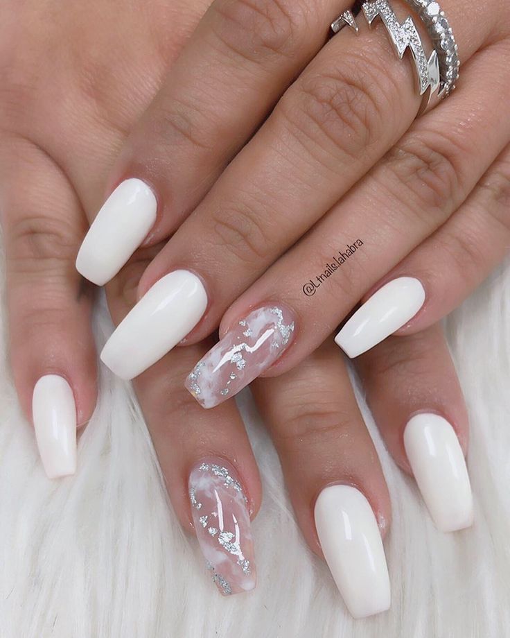 White Homecoming Nails Acrylic, White Hoco Nails Acrylic, Sweet 16 Nails Acrylic Short, Homecoming Nails White, Plain Acrylic Nails, Sweet 16 Nails, Homecoming Nails Acrylic, Bridal Nails Designs, White Acrylic Nails