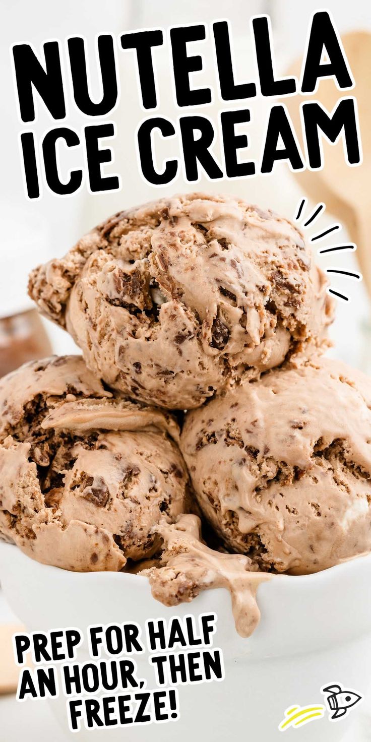 an advertisement for nutella ice cream in a bowl