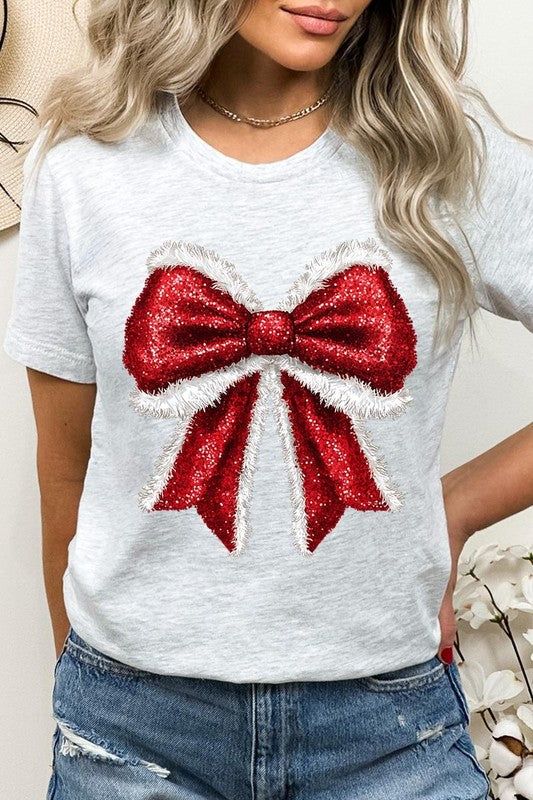 **NOT REAL GLITTER or SEQUINS** Christmas Santa Bow Graphic Tee.Unisex Crew Neck Short Sleeve Tees.Crafted from premium materials, tailored to your lifestyle, ensuring a comfortable fit for any occasion.Family Group Uniforms Birthday Party Gift Concert Festival Events.High Quality Direct To Film Printed Graphic Design.100%COTTON,HEATHER(52%COTTON,48%POLY),ATH.HEATHER,BLACK HEATHER(90%COTTON,10%POLY)NICARAGUAMade In: Nicaragua Red Festive Holiday Top, Red Holiday Tops For Festive Occasion, Casual Party Tops For Holidays, Red Festive Tops For New Year, Red Short Sleeve Holiday Top, Red Short Sleeve Top For Holidays, Holiday Casual Short Sleeve Top, Casual Short Sleeve Tops For Holiday, Festive Christmas Cotton Tops