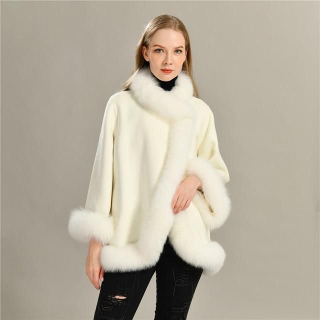 Women's wool coat with natural fur collar - Family Shopolf Women Wool Coat, Fur Trimmed Cape, White Linen Bedding, Wool Coat Women, Batwing Sleeve, Fur Collar, Fox Fur, Fur Collars, Mandarin Collar