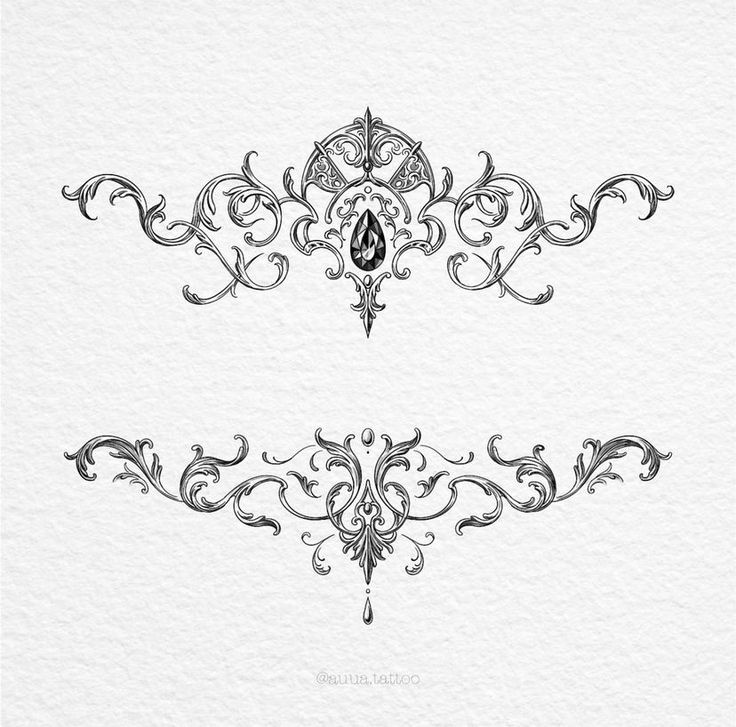 two ornate designs on white paper