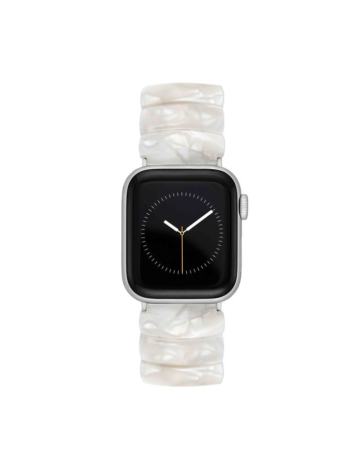 Anne Klein Ivory/Silver-Tone Acetate Expansion Band for Apple Watch® Designer Apple Watch Bands, Adjustable White Apple Watch Band, Trendy White Bracelet Strap Apple Watch Band, Trendy White Apple Watch Band With Bracelet Strap, Silver Apple Watch Band Ideas, Apple Watch Bands Aesthetic, Silver Apple Watch Band, Apple Watch Bracelet Band, Cute Apple Watch Bands