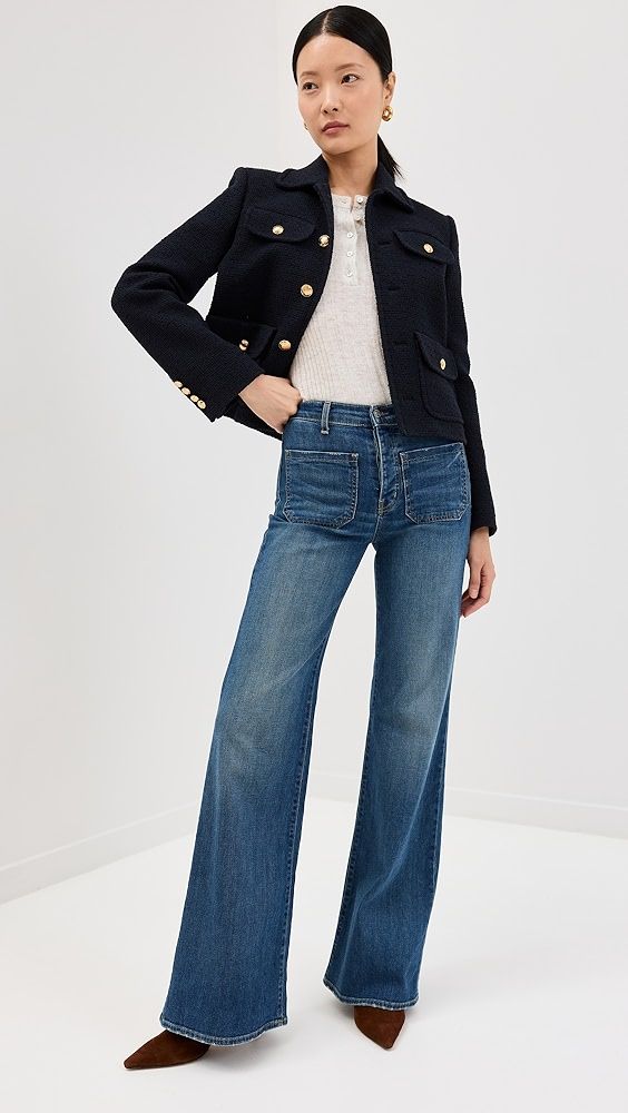 Nili Lotan Florence Jeans | Shopbop Denim Blue Jeans With Flap Pockets For Work, Casual Fitted Jeans With Flap Pockets, Wide Leg Jeans With Flap Pockets For Work, High Rise Flare Jeans With Patch Pockets For Fall, Medium Wash Button-up Jeans With Pockets, Denim Blue Flare Jeans With Patch Pockets For Work, Casual Flare Jeans With Patch Pockets For Fall, Fall Medium Wash Flare Jeans With Buttons, Utility Button-up Bottoms For Fall